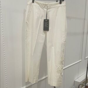 Elegant White Floral Embroidered Pants